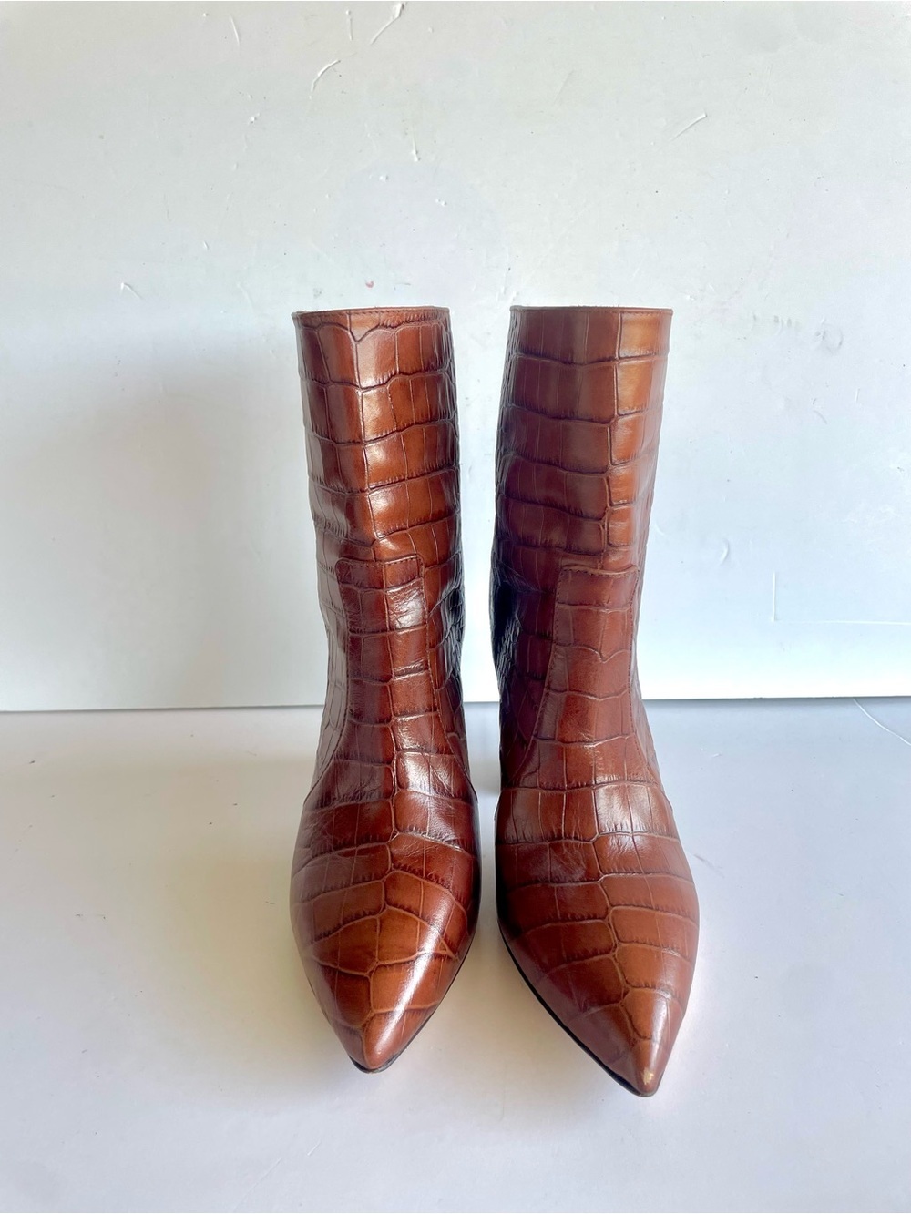 Paris Texas Brown Croc-Embossed Pointed-Toe Ankle Boots - Picture 3 of 10
